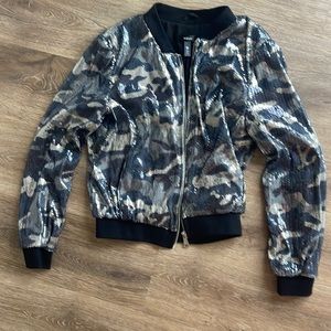 Aqua Sequins Camouflage Bomber Jacket - XS